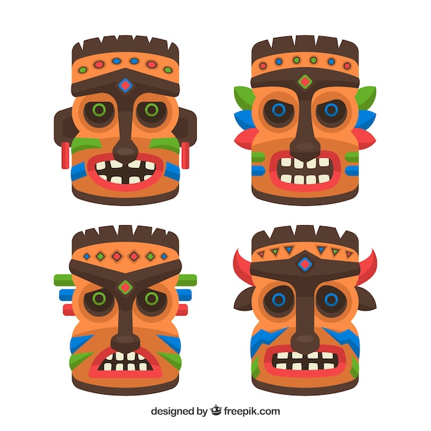 Set of traditional polynesian masks