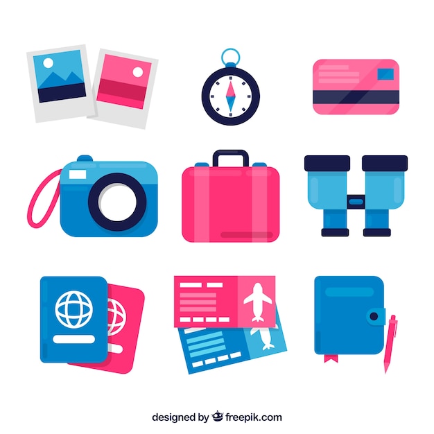 Set of travel elements in flat style