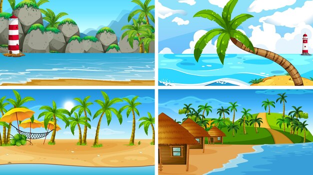 Set of tropical ocean nature scenes with beaches