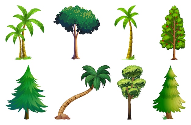 Set of variety plants and trees