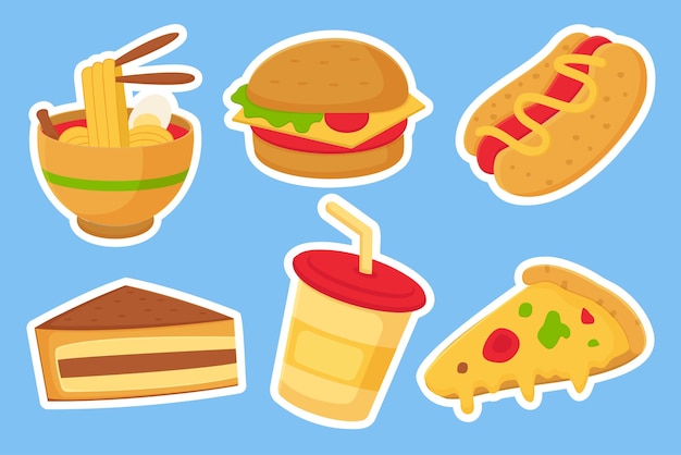 Free vector set of various fast food and drink in cartoon style vector