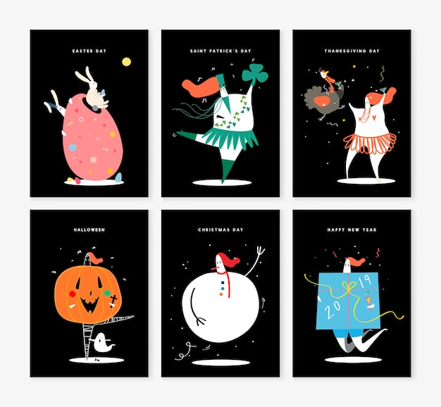 Free vector set of various holiday characters illustration