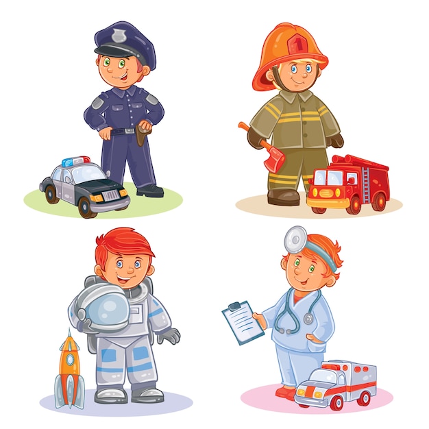 Set vector icons of small children different professions