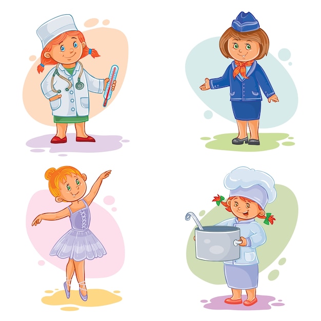 Free Vector set vector icons of small children different professions