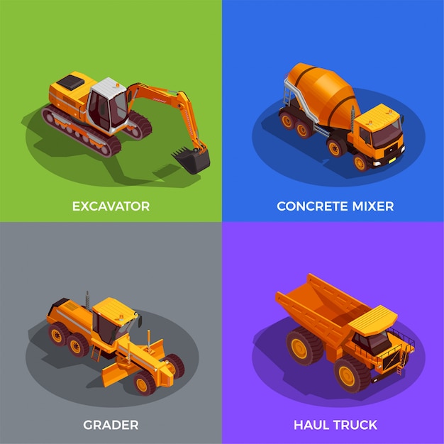 Free Vector set of vehicles for ground work and transportation of materials