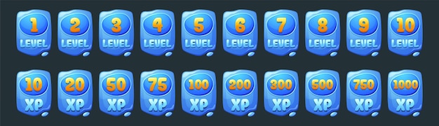 Free Vector set of water game level ui icons, blue banners