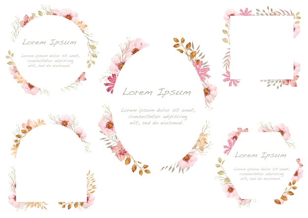 Free Vector set of watercolor floral frames isolated on a white background. .