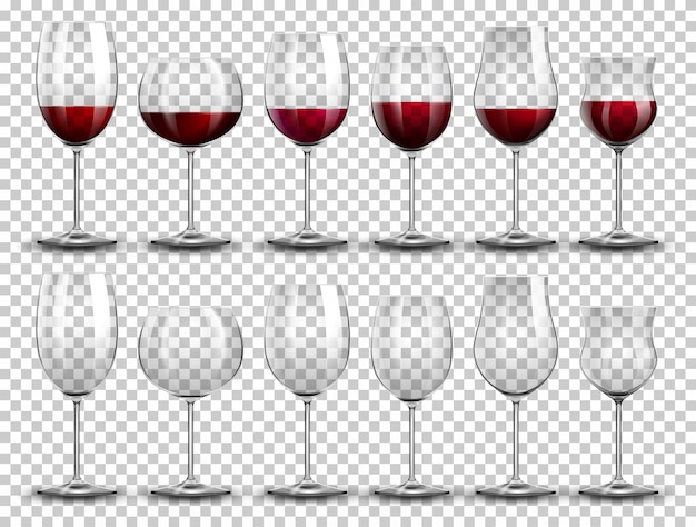 Free Vector set of wine on different glasses