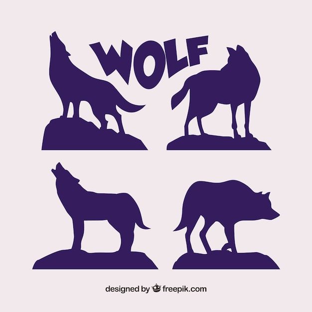 Set of wolf silhouettes