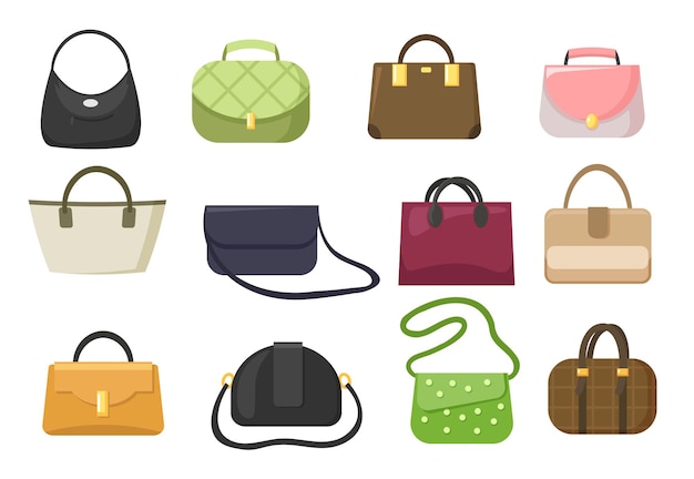 Free Vector set of woman luxury handbags and purses illustration