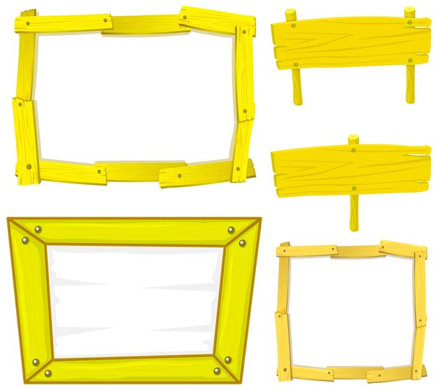 Set of wooden sign banner in yellow colour