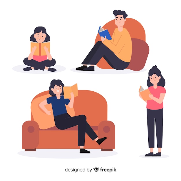 Free vector set of young people reading