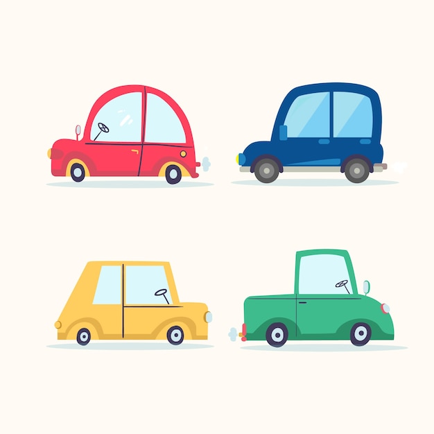 Free Vector several decorative vehicles in cartoon style