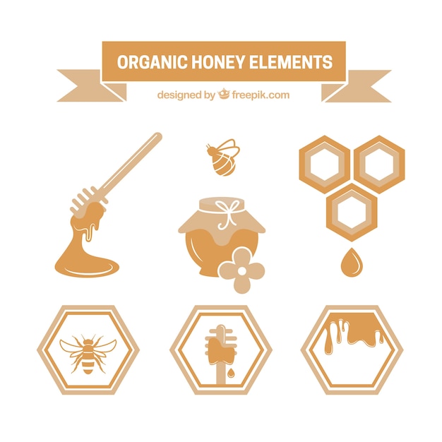 Free vector several elements of organic honey