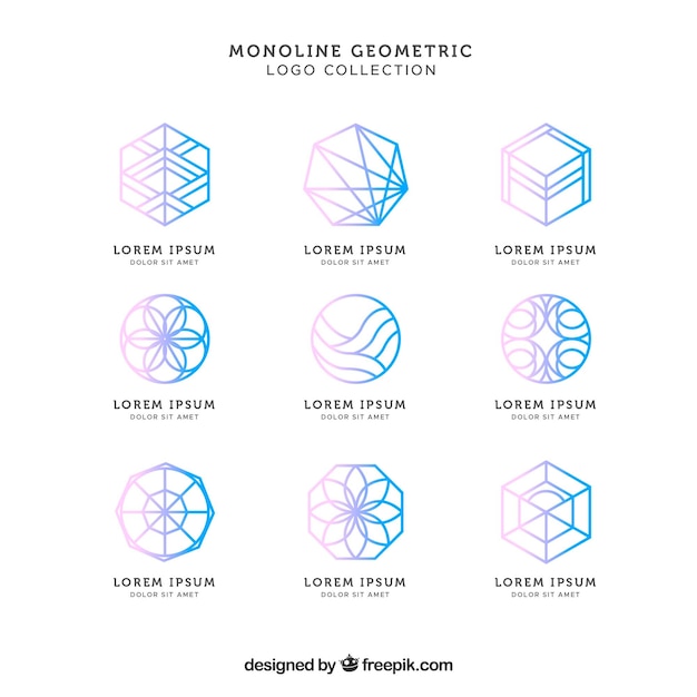 Free Vector shiny blue monoline logo pack