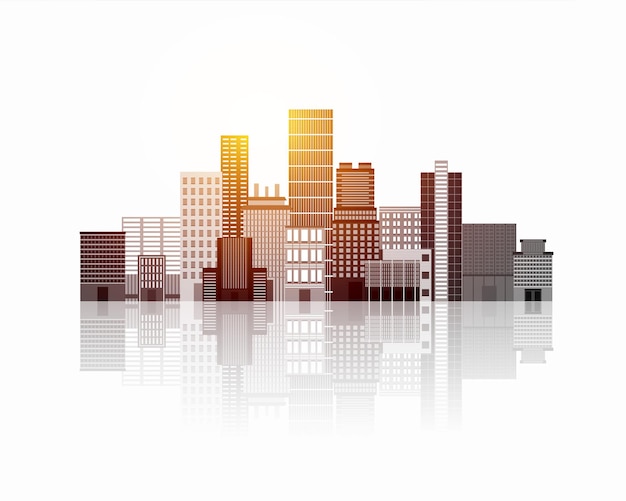 Free Vector shiny exterior of modern skyline building background with reflection effect