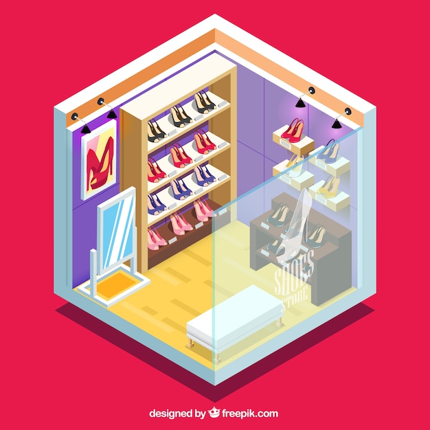 Free Vector shoe store, isometric view