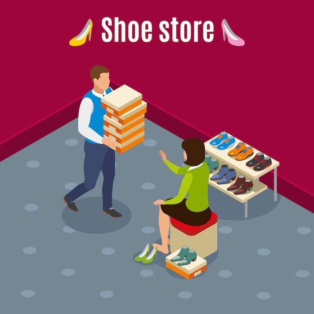 Free Vector shoe store with woman during choice