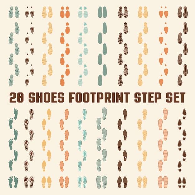 Free Vector shoes footprints colorful tracks set 