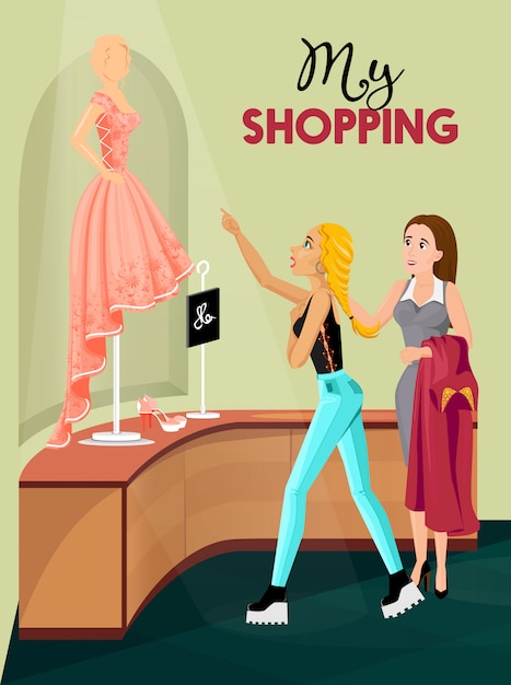 Free Vector shopping girl in store interior illustration