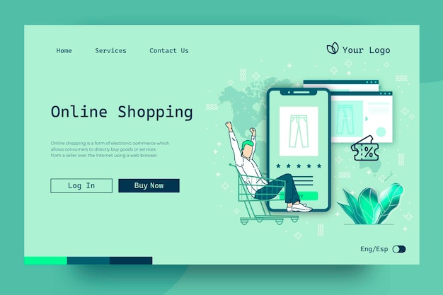 Free vector shopping online landing page concept