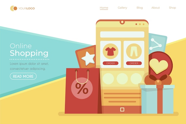 Free Vector shopping online landing page in flat design