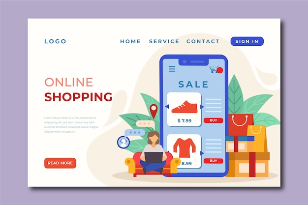 Free vector shopping online landing page in flat design