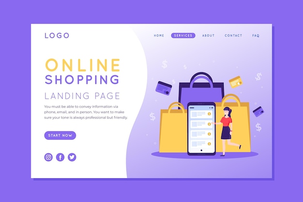 Free Vector shopping online landing page in flat design