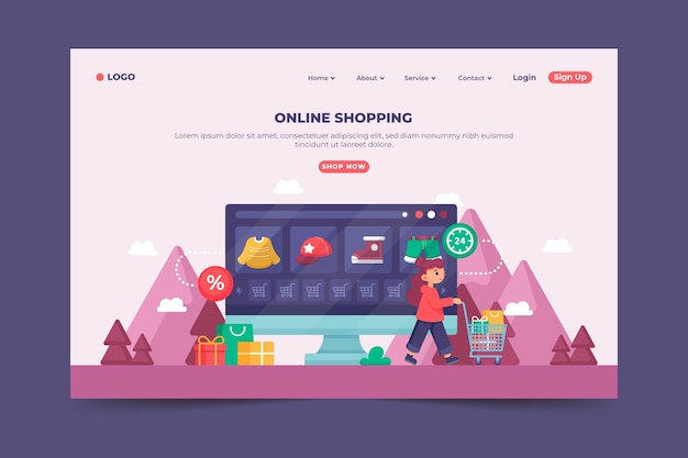 Free Vector shopping online landing page in flat design