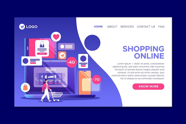 Shopping online landing page futuristic template