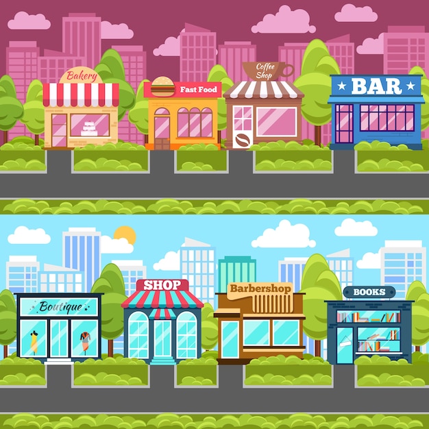 Free vector shops and stores banner set