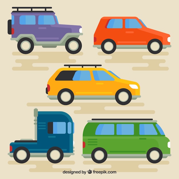 Free Vector side view of five cars