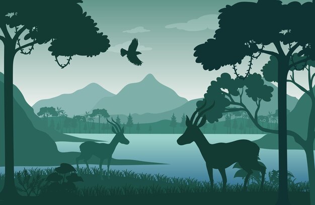 Silhouette forest landscape background