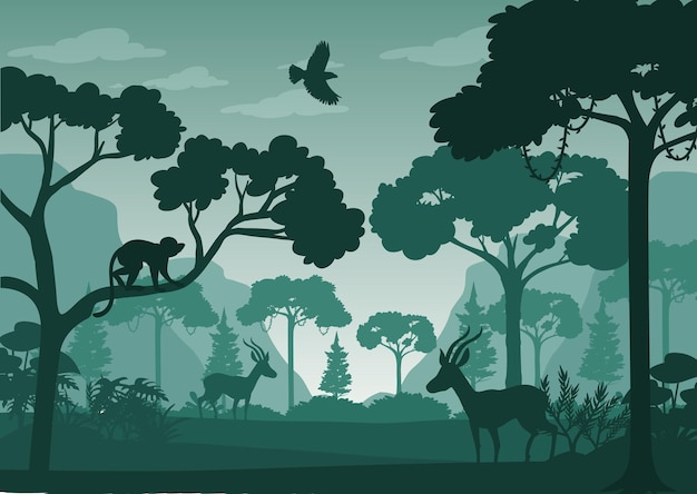 Free vector silhouette forest landscape background