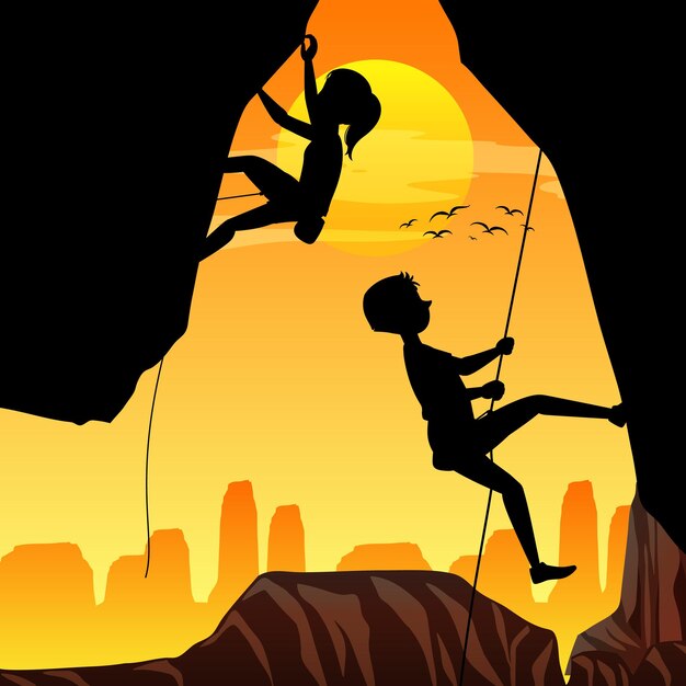 Silhouette rock climbing background