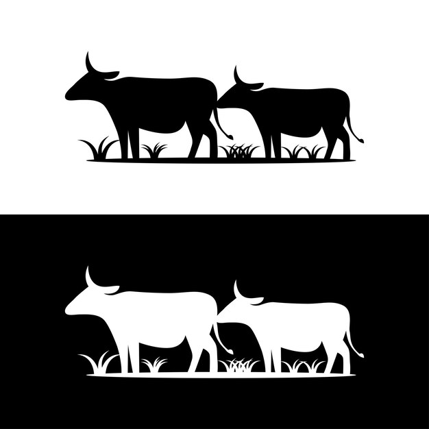 Silhouette style cow logo illustration vector