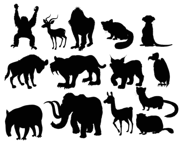 Free vector silhouettes of various animals collection