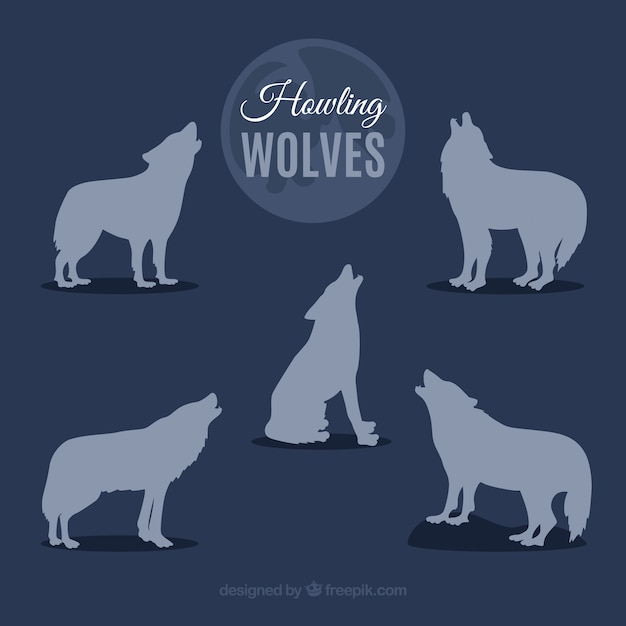 Free vector silhouettes of wolves howling