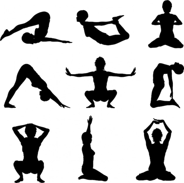 Free Vector silhouettes of women in various yoga poses