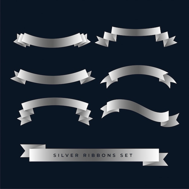 Free Vector silver shiny 3d ribbons set