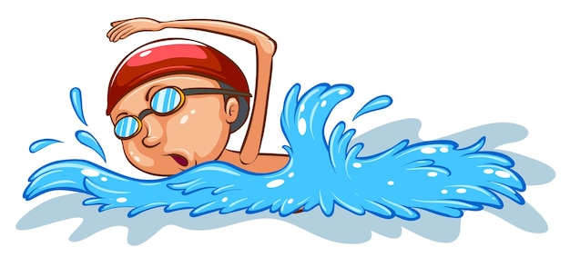 A simple coloured sketch of a boy swimming