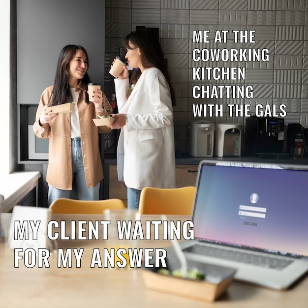 Simple freelance at coworking space square meme