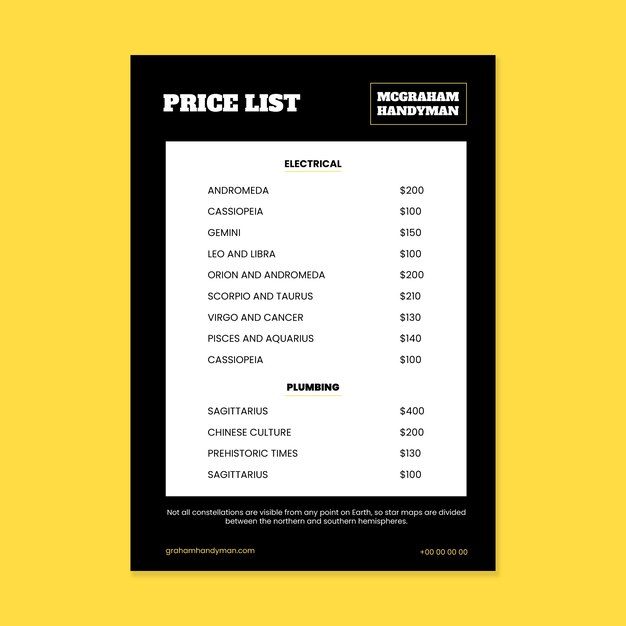 Simple handyman price list