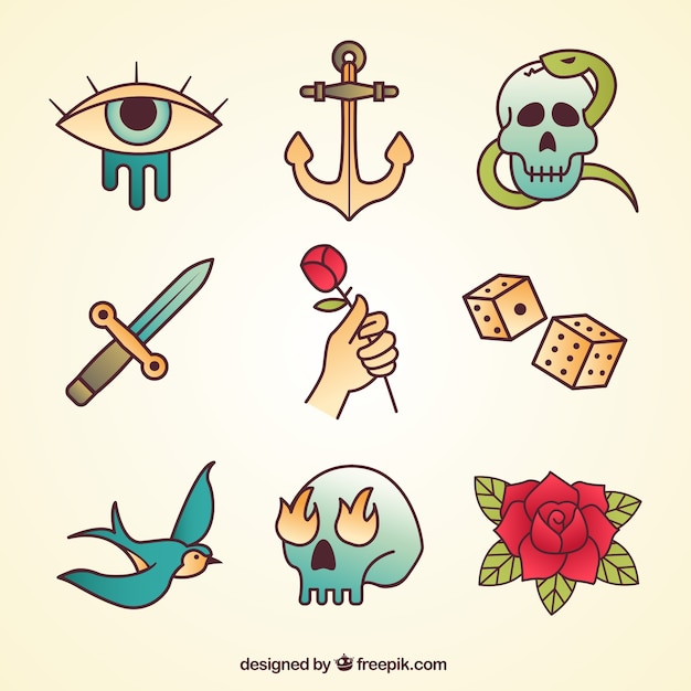 Free Vector simple old school tattoo collection