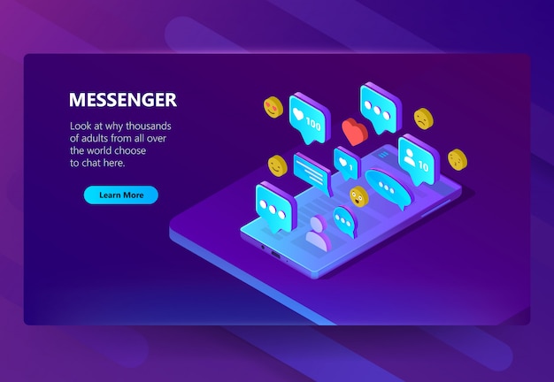 Free vector site template for adult messenger, chat