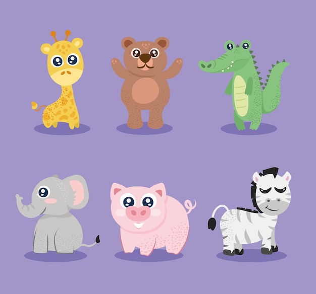 Free vector six cute animals characters