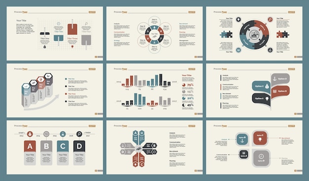 Free Vector six research charts slide templates set