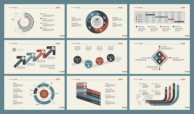 Free Vector six statistics charts slide templates set