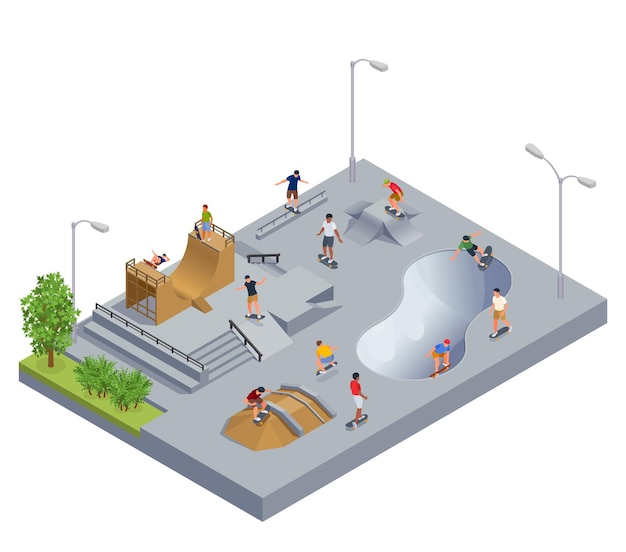 Free Vector skate park concept with sport activity symbols isometric vector illustration