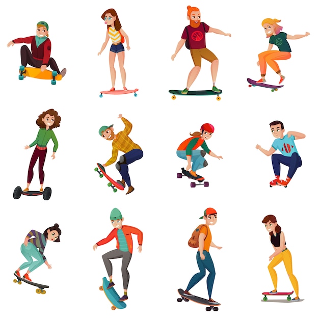 Free Vector skateboarders characters set